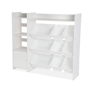 Contenitore per bambini con 9 contenitori, 4 ripiani, 1 anta, bianco