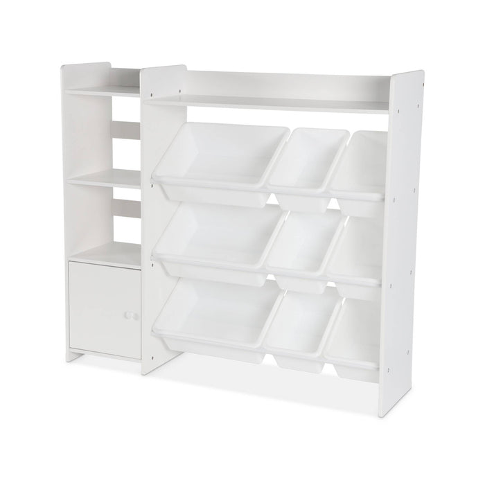 Contenitore per bambini con 9 contenitori, 4 ripiani, 1 anta, bianco
