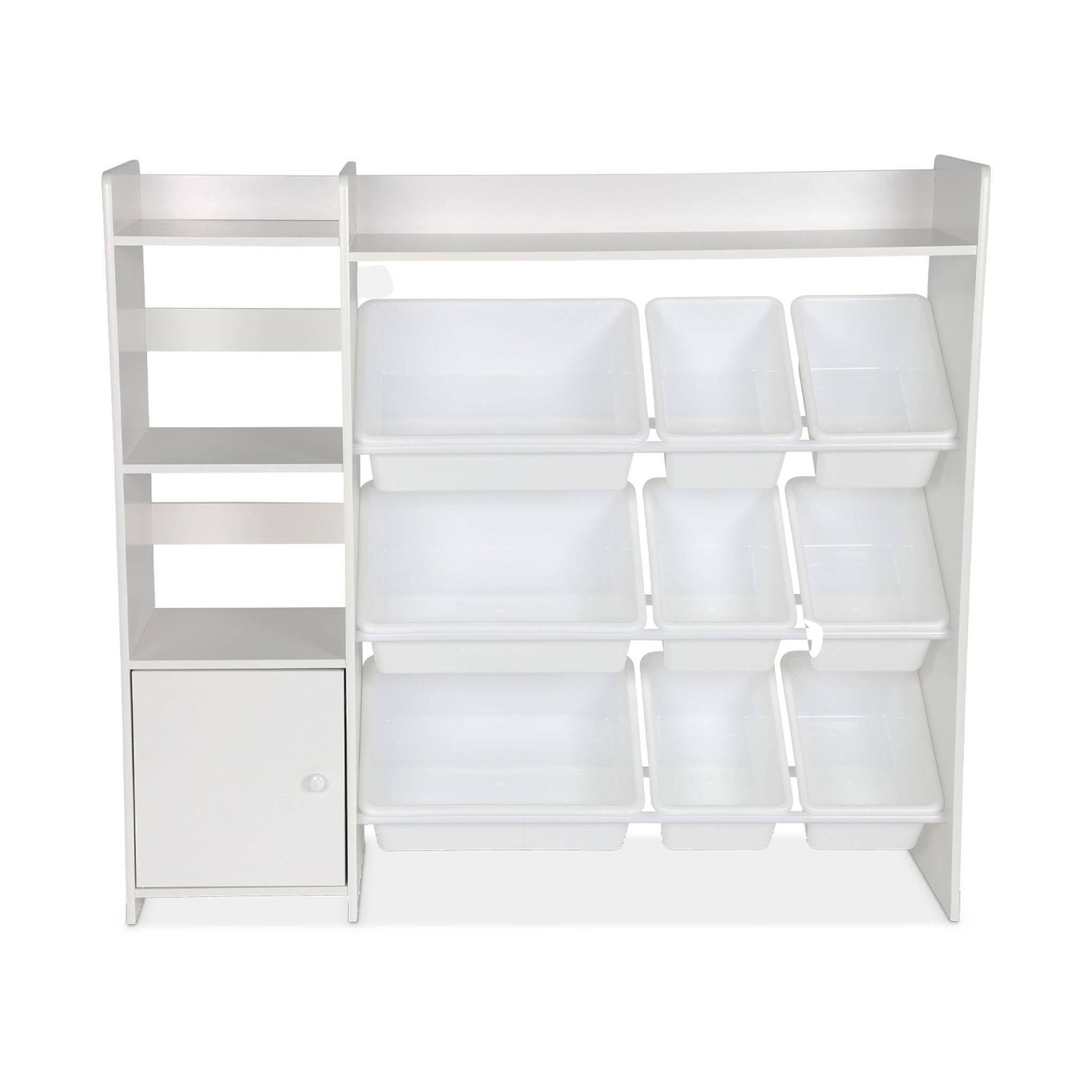 Contenitore per bambini con 9 contenitori, 4 ripiani, 1 anta, bianco
