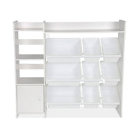 Contenitore per bambini con 9 contenitori, 4 ripiani, 1 anta, bianco
