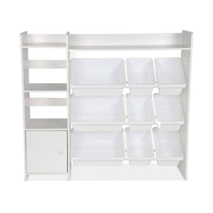 Contenitore per bambini con 9 contenitori, 4 ripiani, 1 anta, bianco