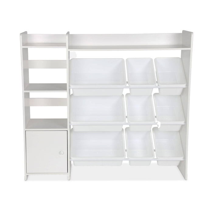 Contenitore per bambini con 9 contenitori, 4 ripiani, 1 anta, bianco