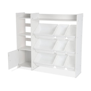 Contenitore per bambini con 9 contenitori, 4 ripiani, 1 anta, bianco