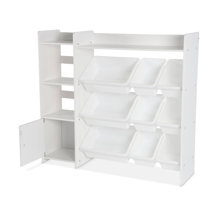 Contenitore per bambini con 9 contenitori, 4 ripiani, 1 anta, bianco