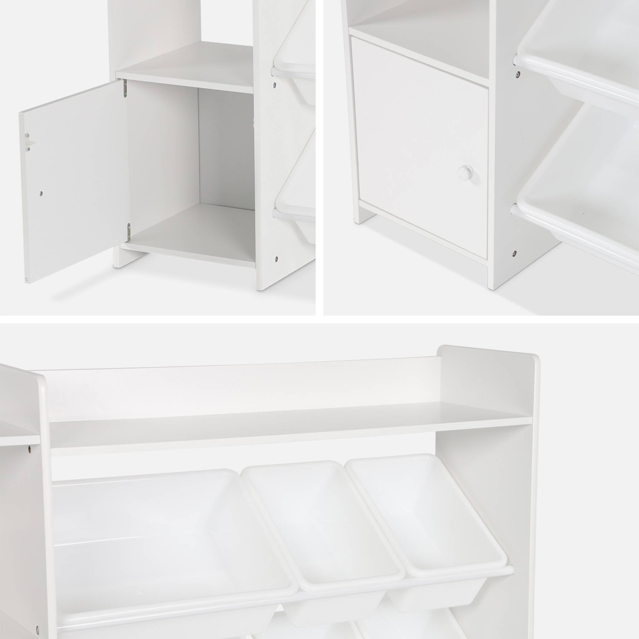 Contenitore per bambini con 9 contenitori, 4 ripiani, 1 anta, bianco
