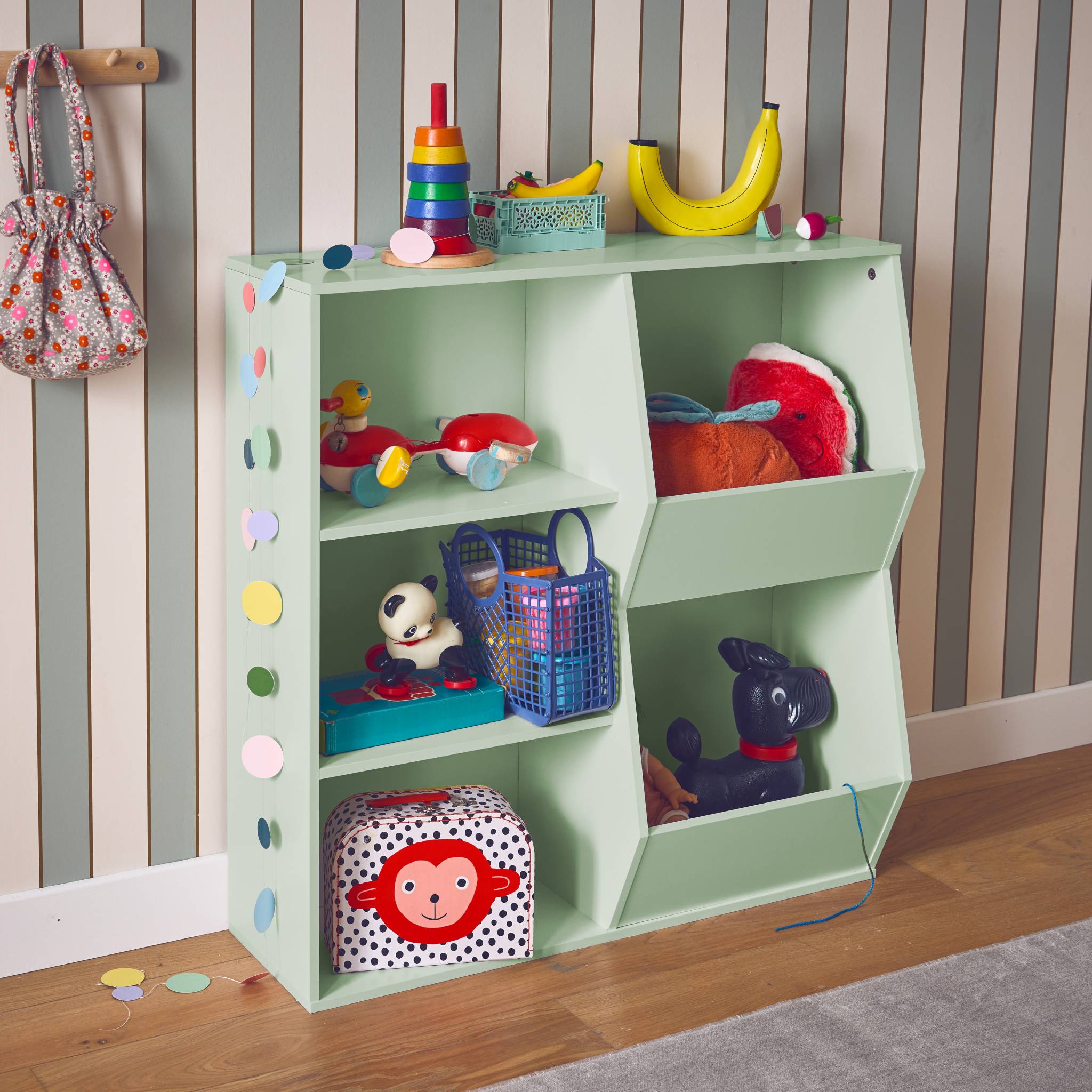 Contenitore per bambini, 3 ripiani e 2 vani portaoggetti, verde