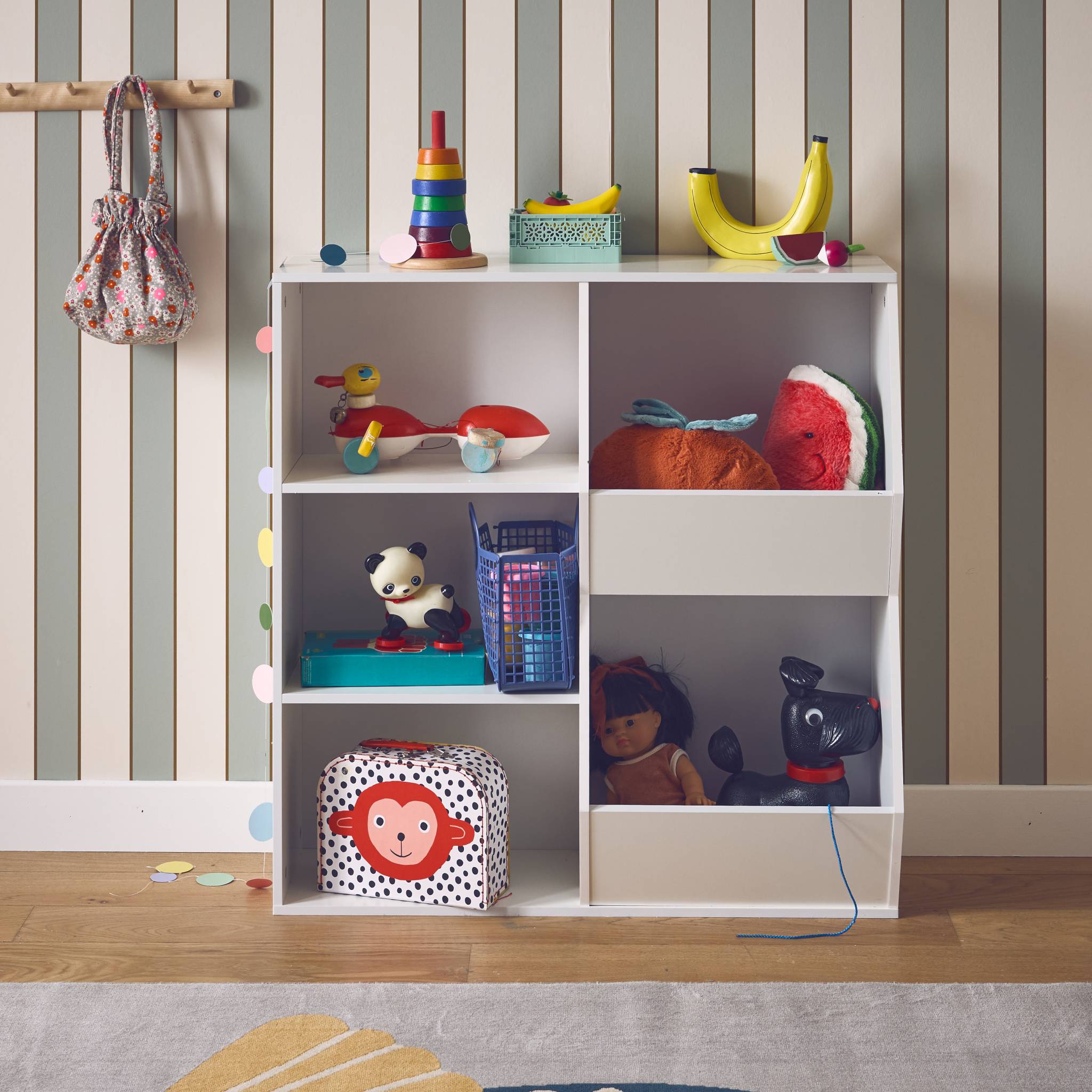 Contenitore per bambini, 3 ripiani e 2 vani portaoggetti, bianco