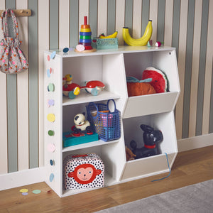 Contenitore per bambini, 3 ripiani e 2 vani portaoggetti, bianco