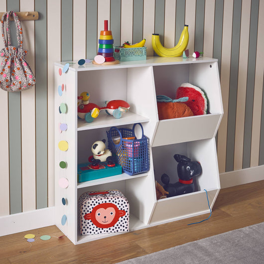 Contenitore per bambini, 3 ripiani e 2 vani portaoggetti, bianco