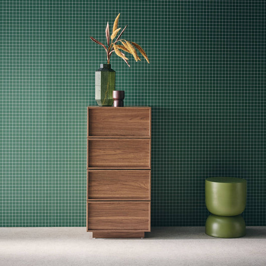 Cassettiera alta con 4 cassetti effetto legno, noce