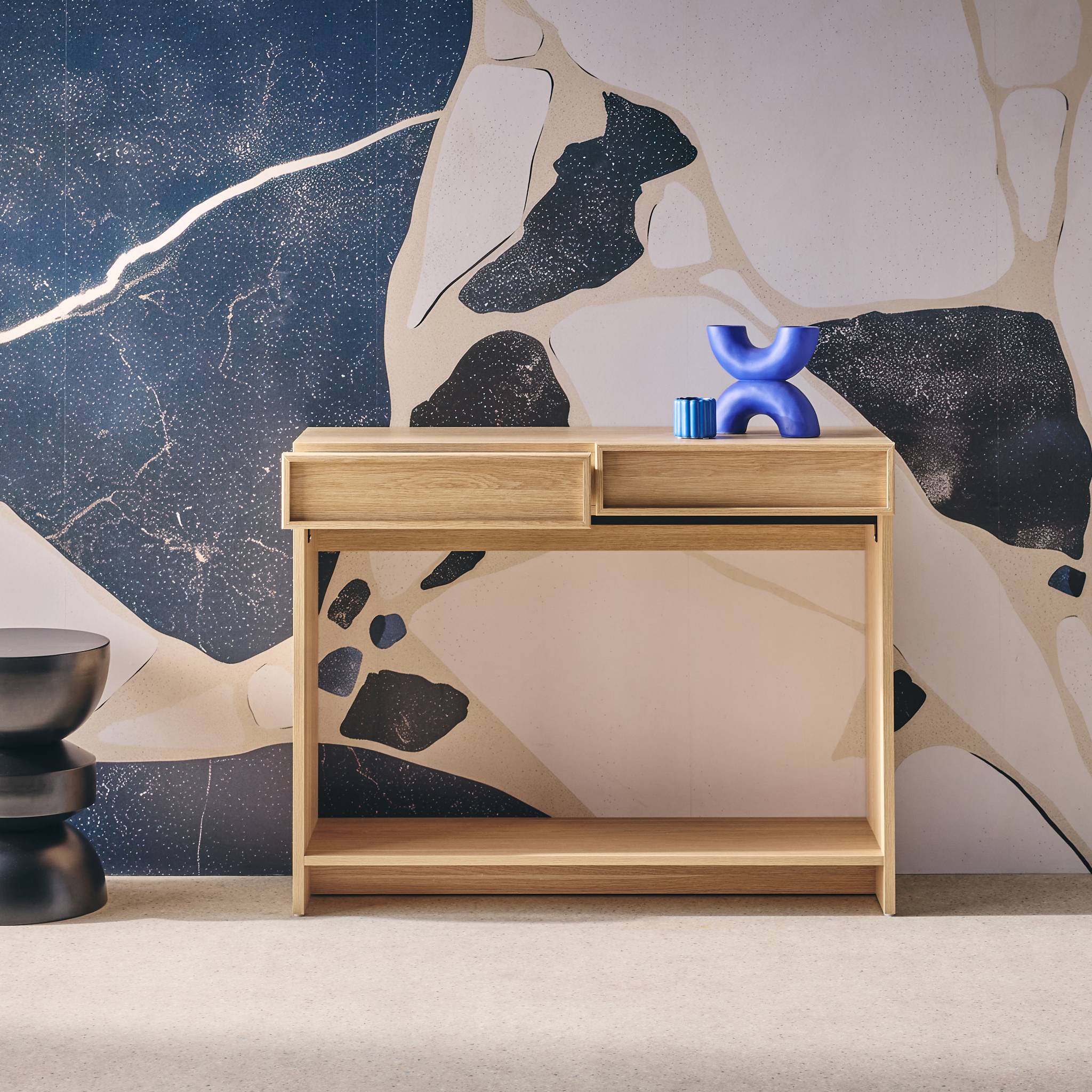 Console effet legno 2 cassetti e ripiano, marrone naturale