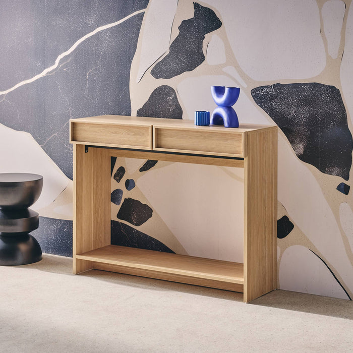 Console effet legno 2 cassetti e ripiano, marrone naturale