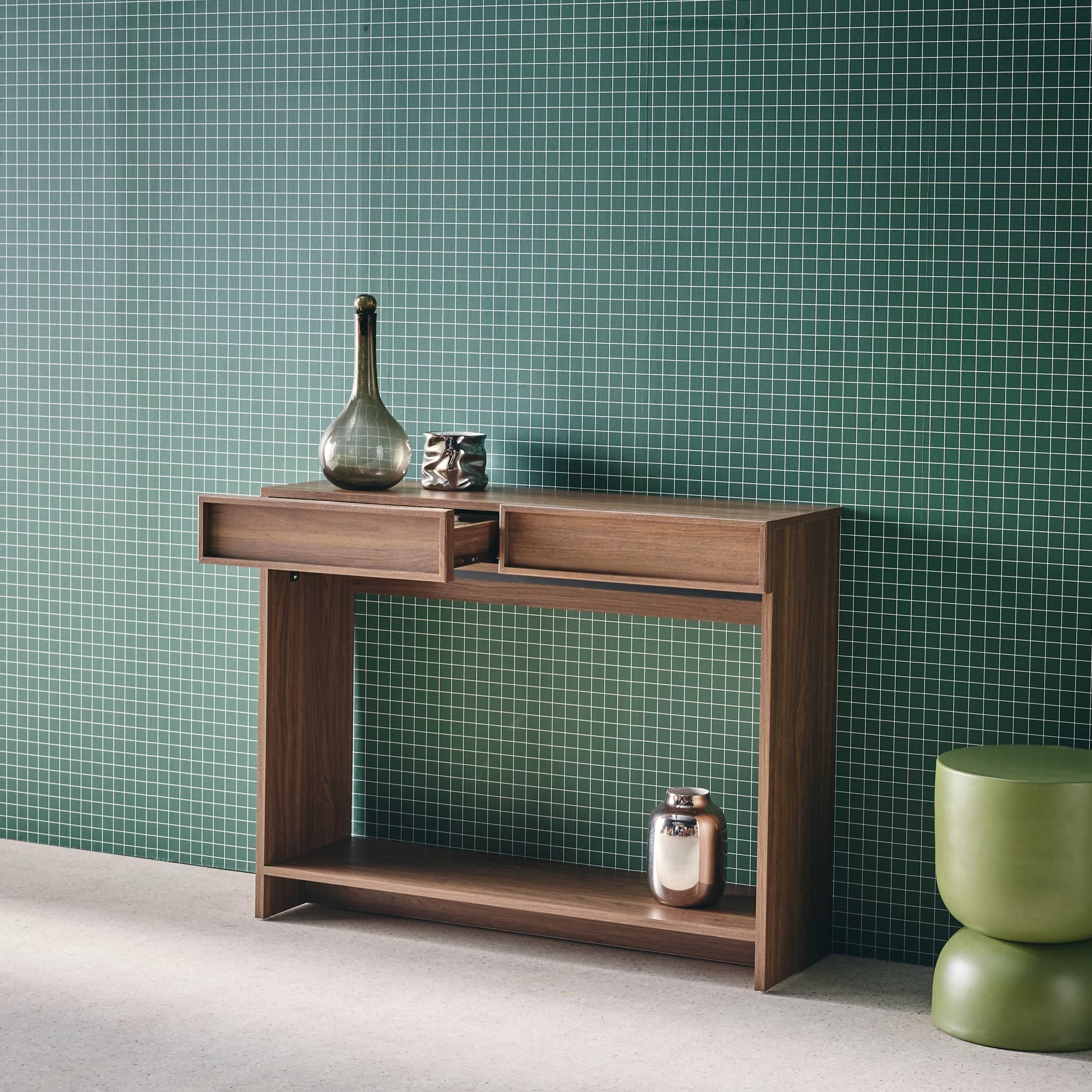 Console effet legno 2 cassetti e ripiano, marrone