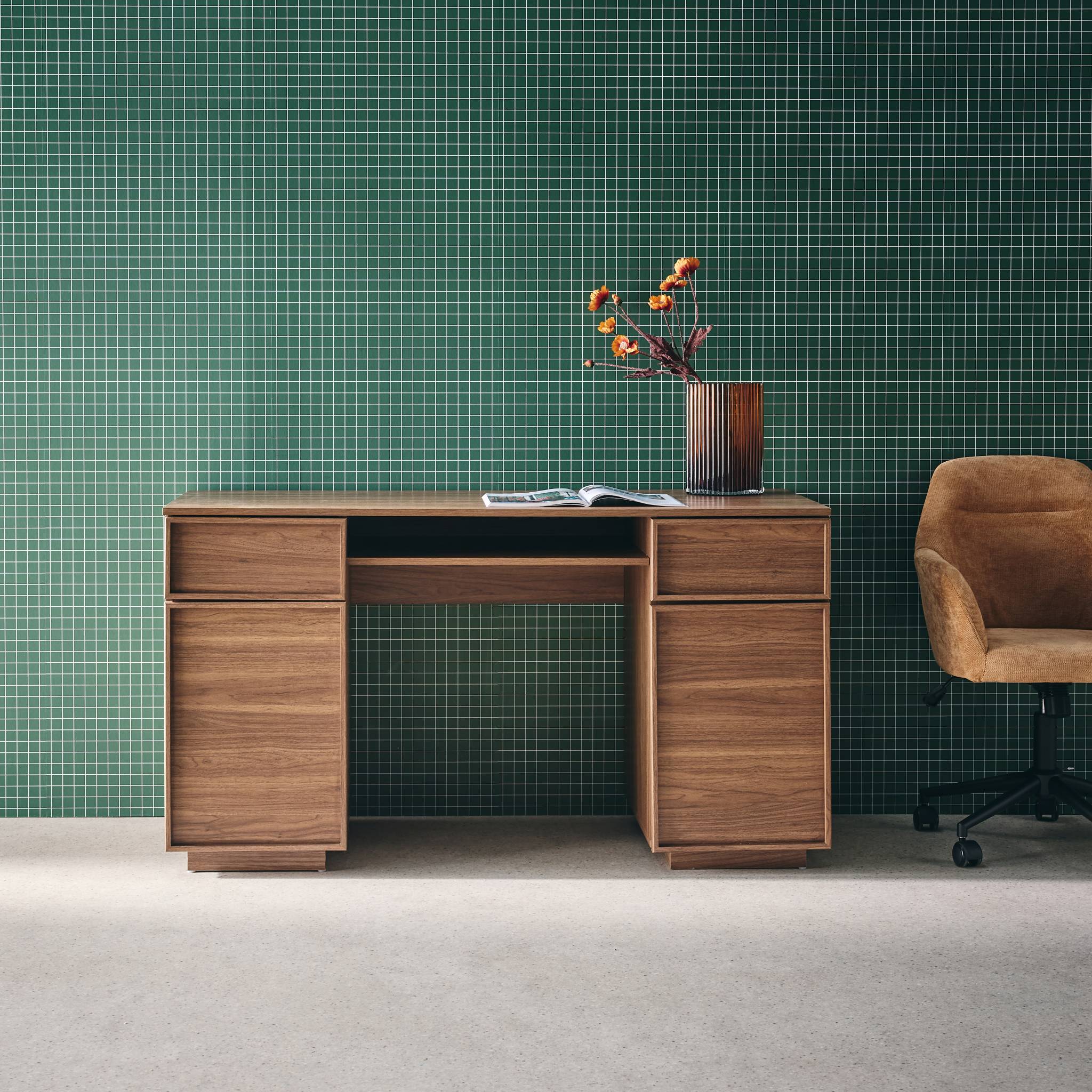 Scrivania effetto legno con 2 ante e 2 cassetti, 140cm, marrone