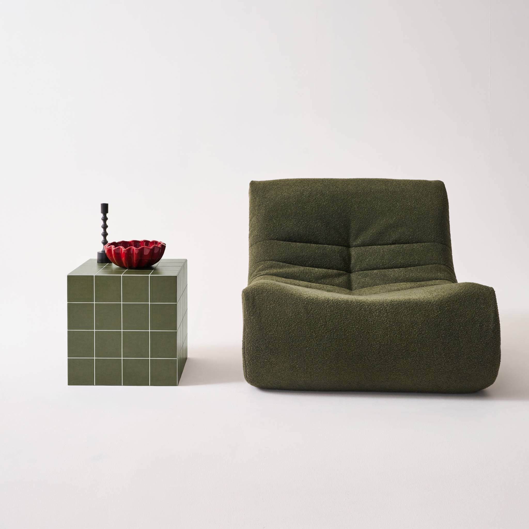 Tavolino, tavolino cubico effetto piastrelle di cemento, verde kaki