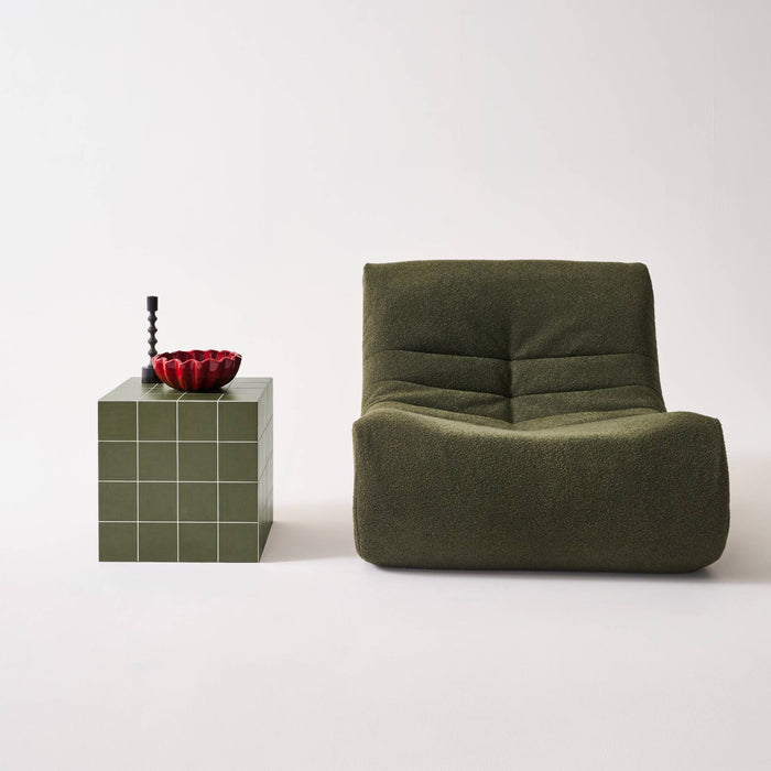 Tavolino, tavolino cubico effetto piastrelle di cemento, verde kaki