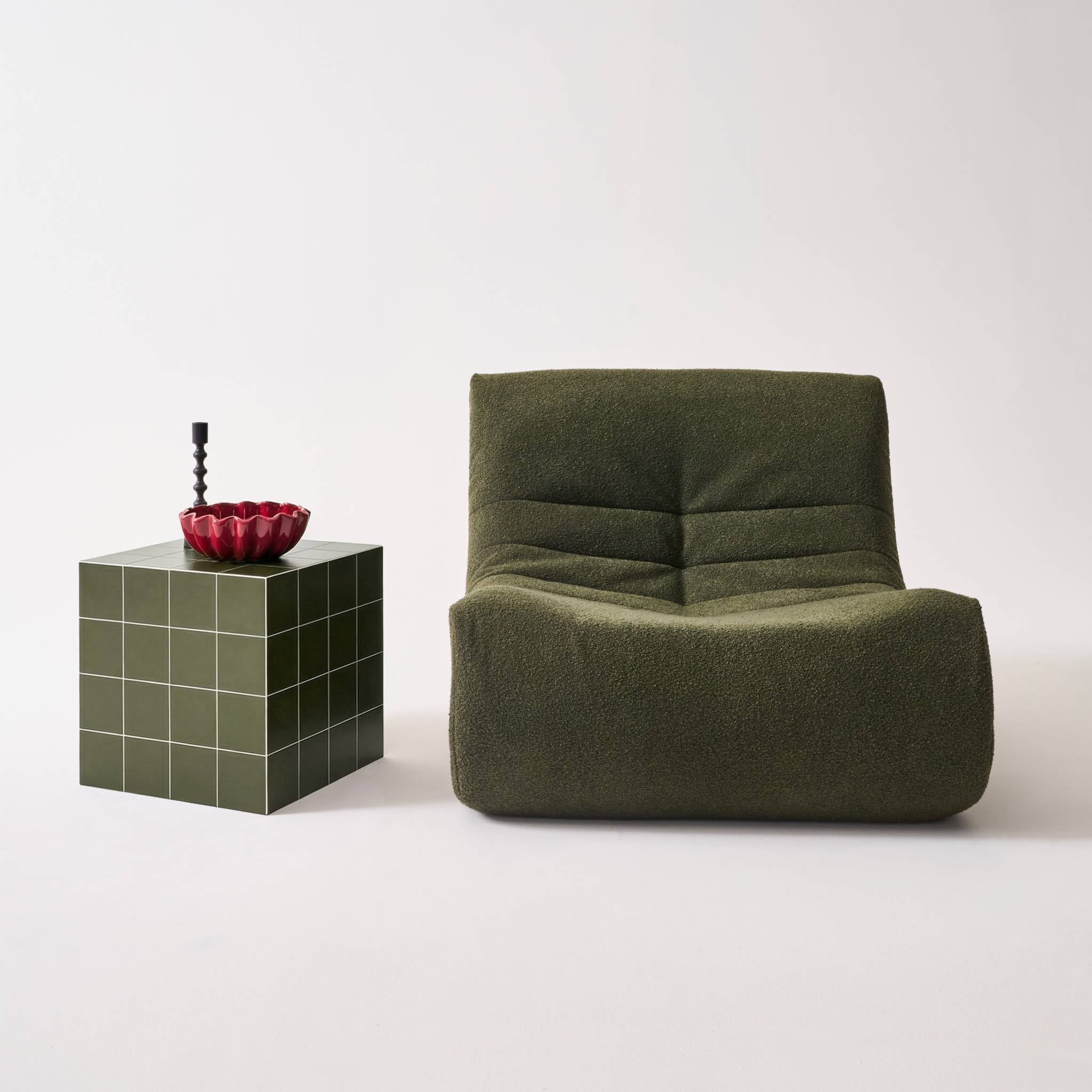 Tavolino, tavolino cubico effetto piastrelle di cemento, verde kaki