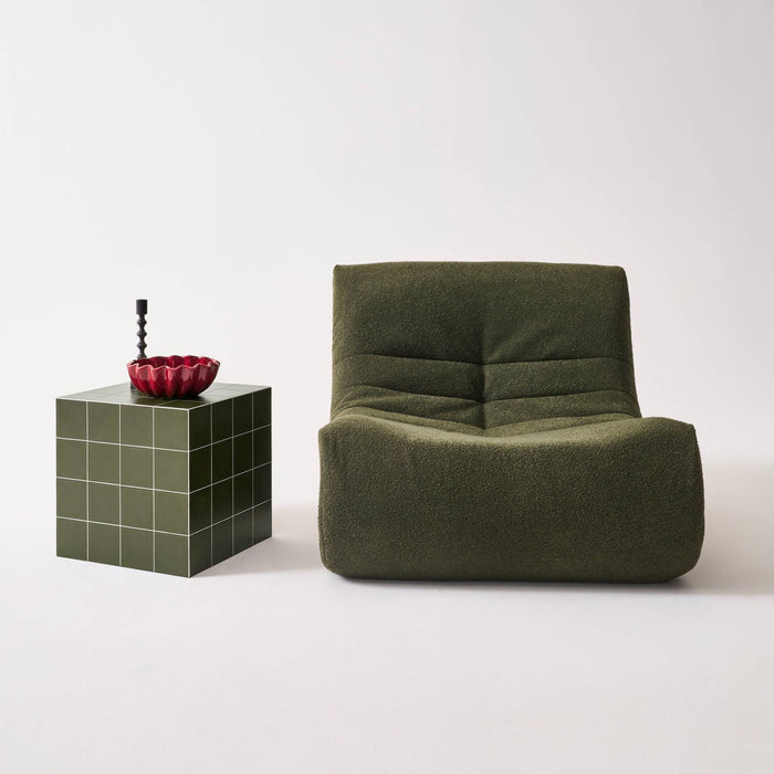 Tavolino, tavolino cubico effetto piastrelle di cemento, verde kaki