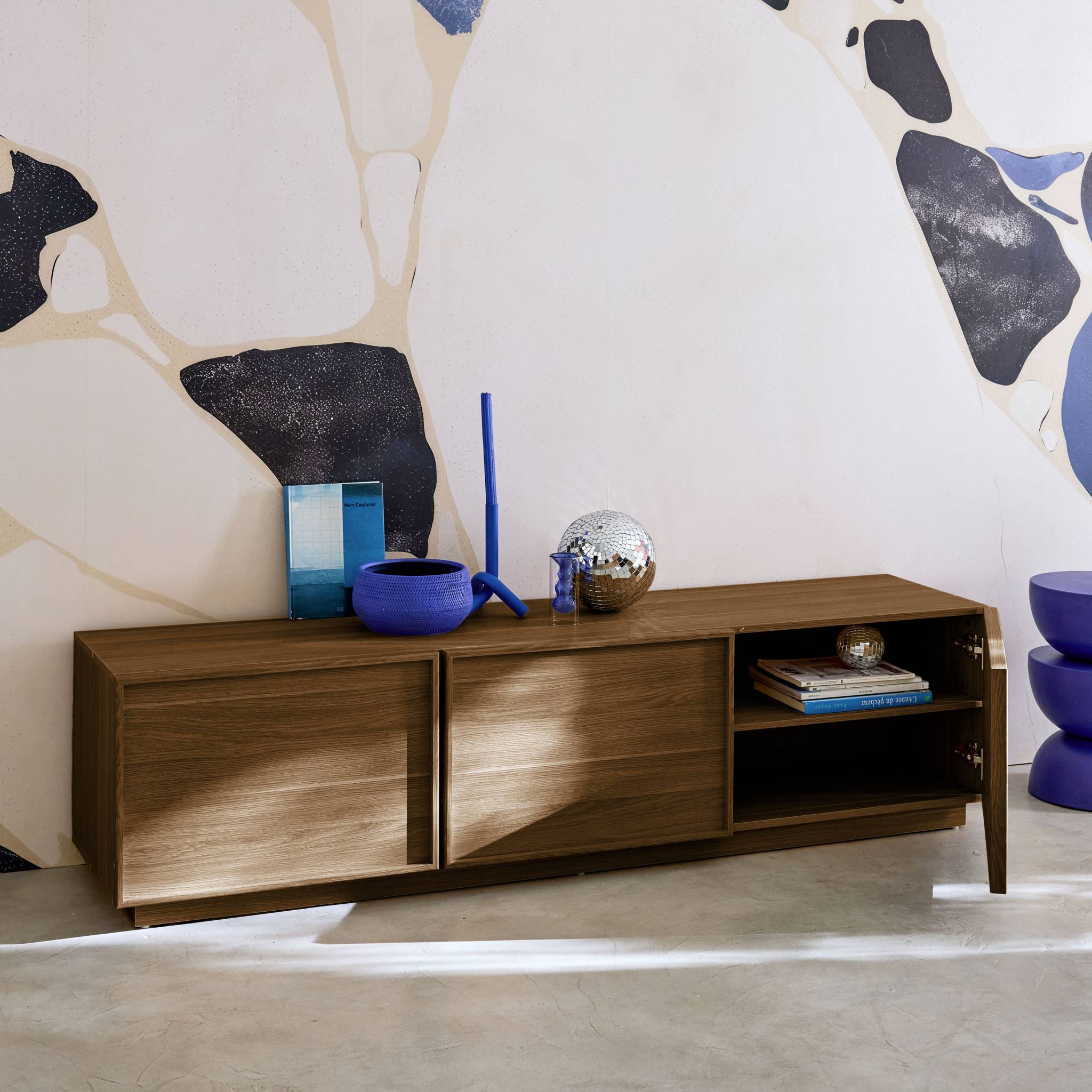 Mobile tv decorativo in legno 3 ante 180cm, marrone