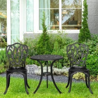 Set da Giardino da 2 Posti con 2 Sedie e Tavolo Rotondo dallo Stile Retrò, in Alluminio, Nero
