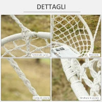 Amaca a Dondolo da Giardino e Casa a 2 Posti, Telaio Metallo e Seduta Cotone 130x75x35cm, Bianco Crema