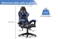 Sedia gaming ergonomica - RATTANTREE - con Supporto Lombare Sedia da Gioco in Pelle Pu con Altezza Regolabile - Bleu