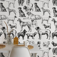 Carta da Parati Cani Bianchi e Neri Carta Vegana 250x200cm 5,5mq 