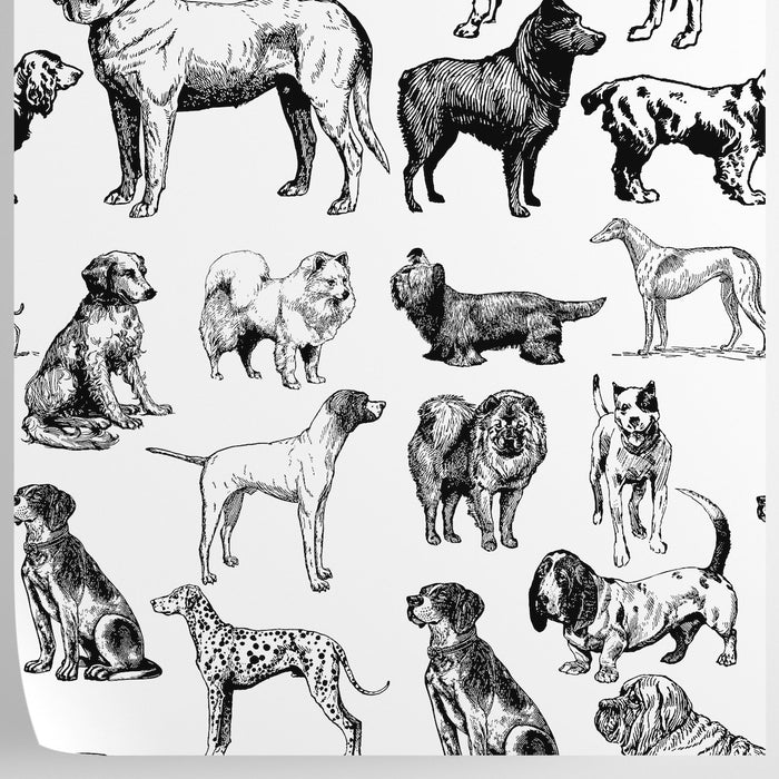Carta da Parati Cani Bianchi e Neri Carta Vegana 250x200cm 5,5mq 