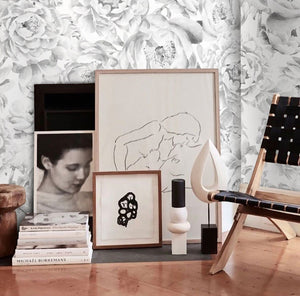 Carta da Parati Peonie Bianca e Nera Carta Vegana 250x200cm 5,5mq 