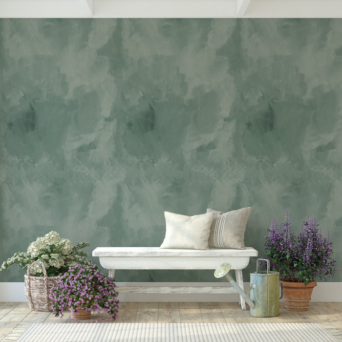 Carta da Parati Stucco Veneziano Verde Carta Vegana 250x200cm 5,5mq 