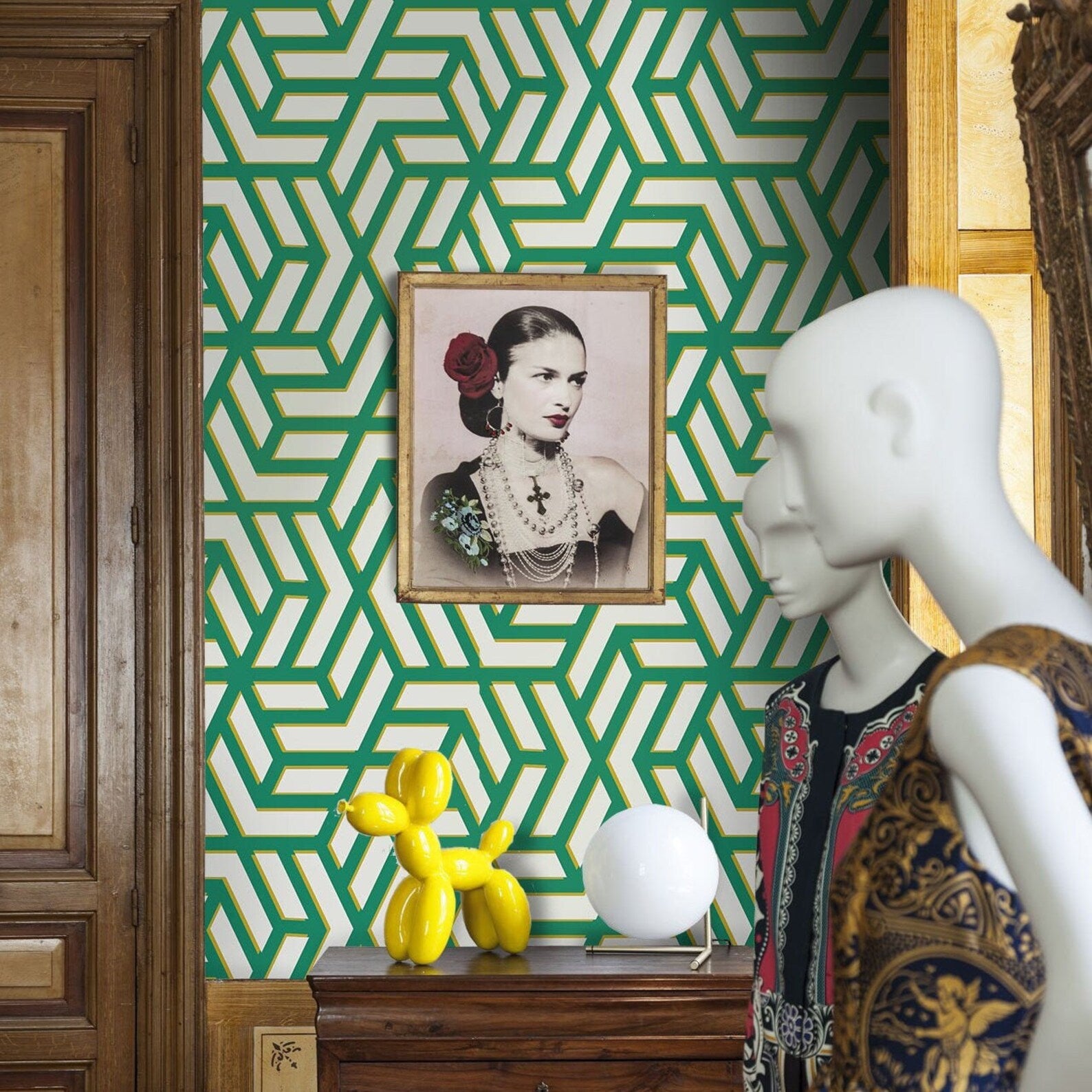 Carta da Parati Geometrica Verde Carta Vegana 250x200cm 5,5mq 