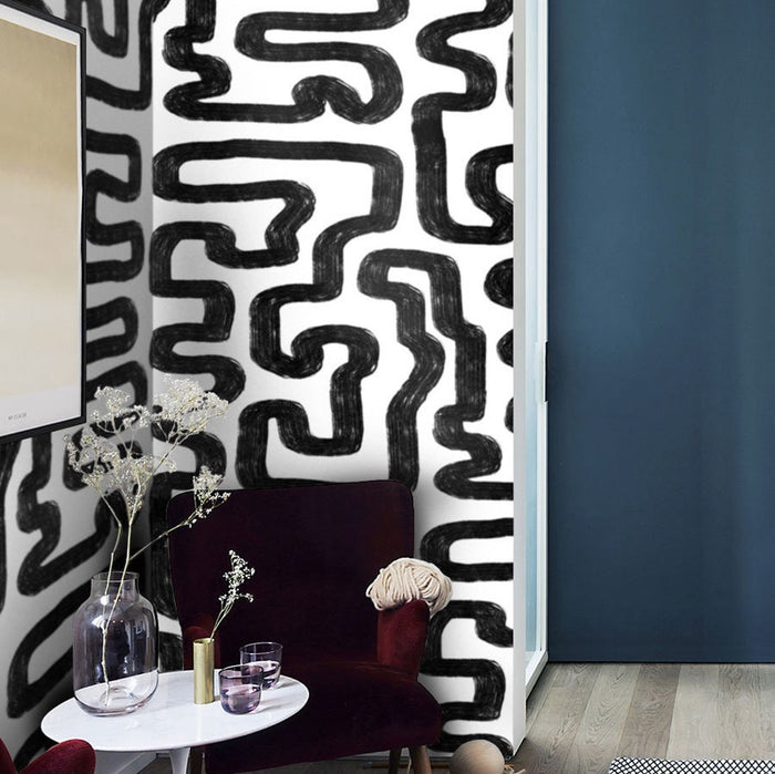 Carta da Parati Arte Moderna Astratta Bianca e Nera Carta Vegana 250x200cm 5,5mq 