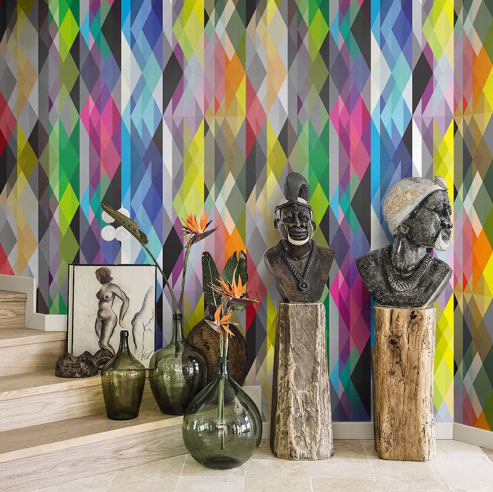 Carta da Parati Geometrica Colorata Carta Vegana 250x200cm 5,5mq 