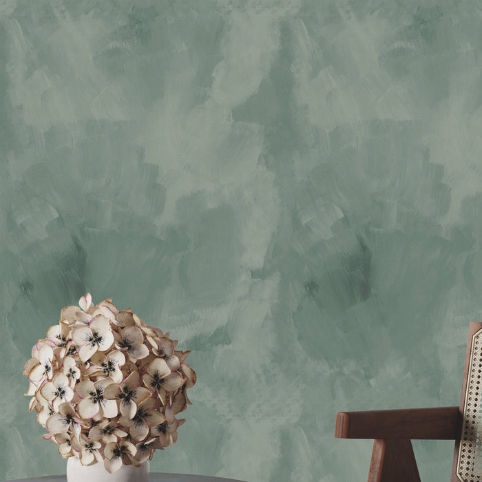 Carta da Parati Stucco Veneziano Verde Carta Vegana 250x200cm 5,5mq 