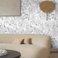 Carta da Parati Peonie Bianca e Nera Carta Vegana 250x200cm 5,5mq 