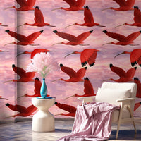 Carta da Parati Tropicale Rosa Uccelli al Tramonto Carta Vegana 250x200cm 5,5mq 