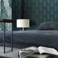 Carta da Parati Art Déco Anni 30 Verde Petrolio Carta Vegana 250x200cm 5,5mq 