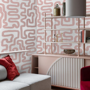 Carta da Parati Astratta Bianca e Rosa Carta Vegana 250x200cm 5,5mq 