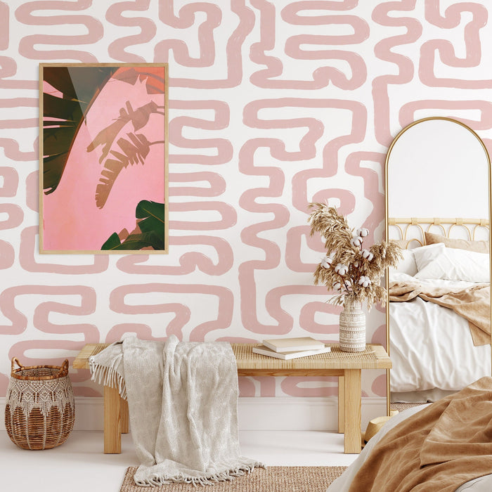 Carta da Parati Astratta Bianca e Rosa Carta Vegana 250x200cm 5,5mq 