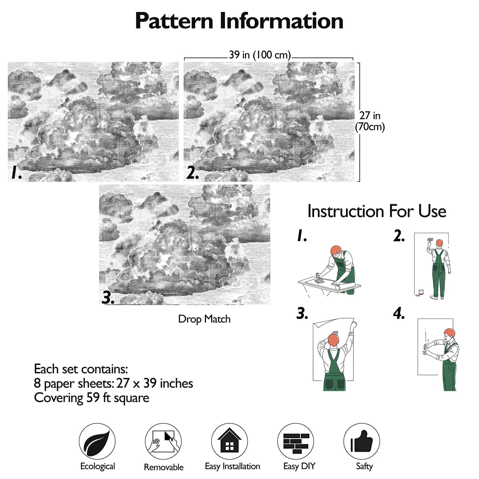 Carta da Parati Nuvole Carta Vegana 250x200cm 5,5mq 