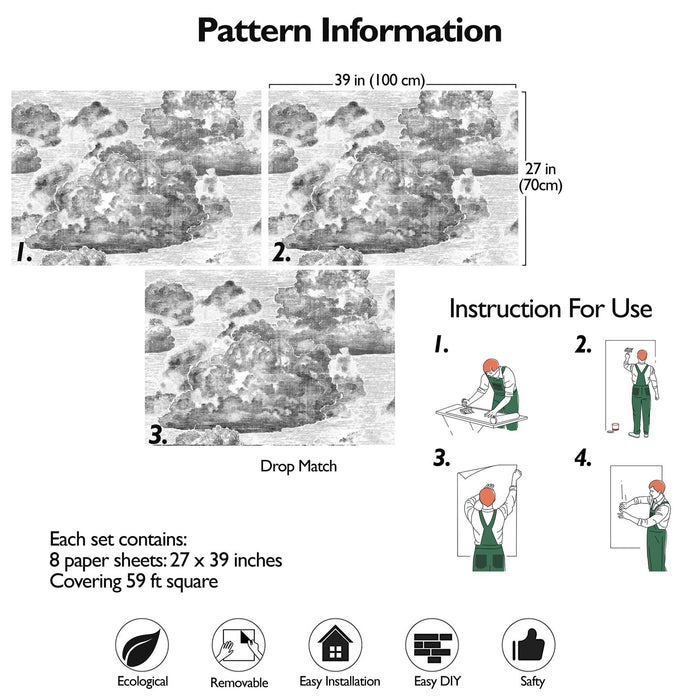 Carta da Parati Nuvole Carta Vegana 250x200cm 5,5mq 