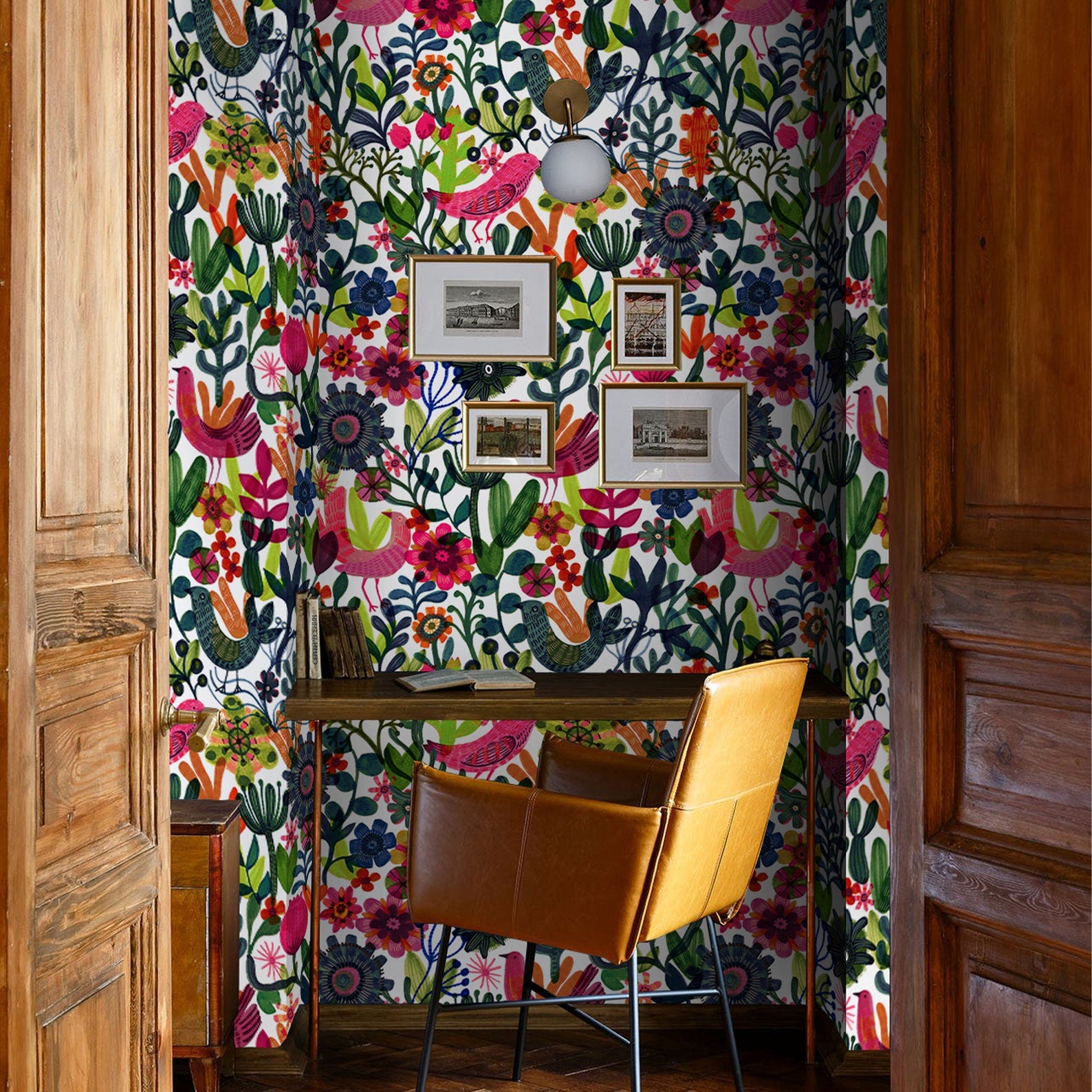 Carta da Parati Botanica con Uccellini Carta Vegana 250x200cm 5,5mq 