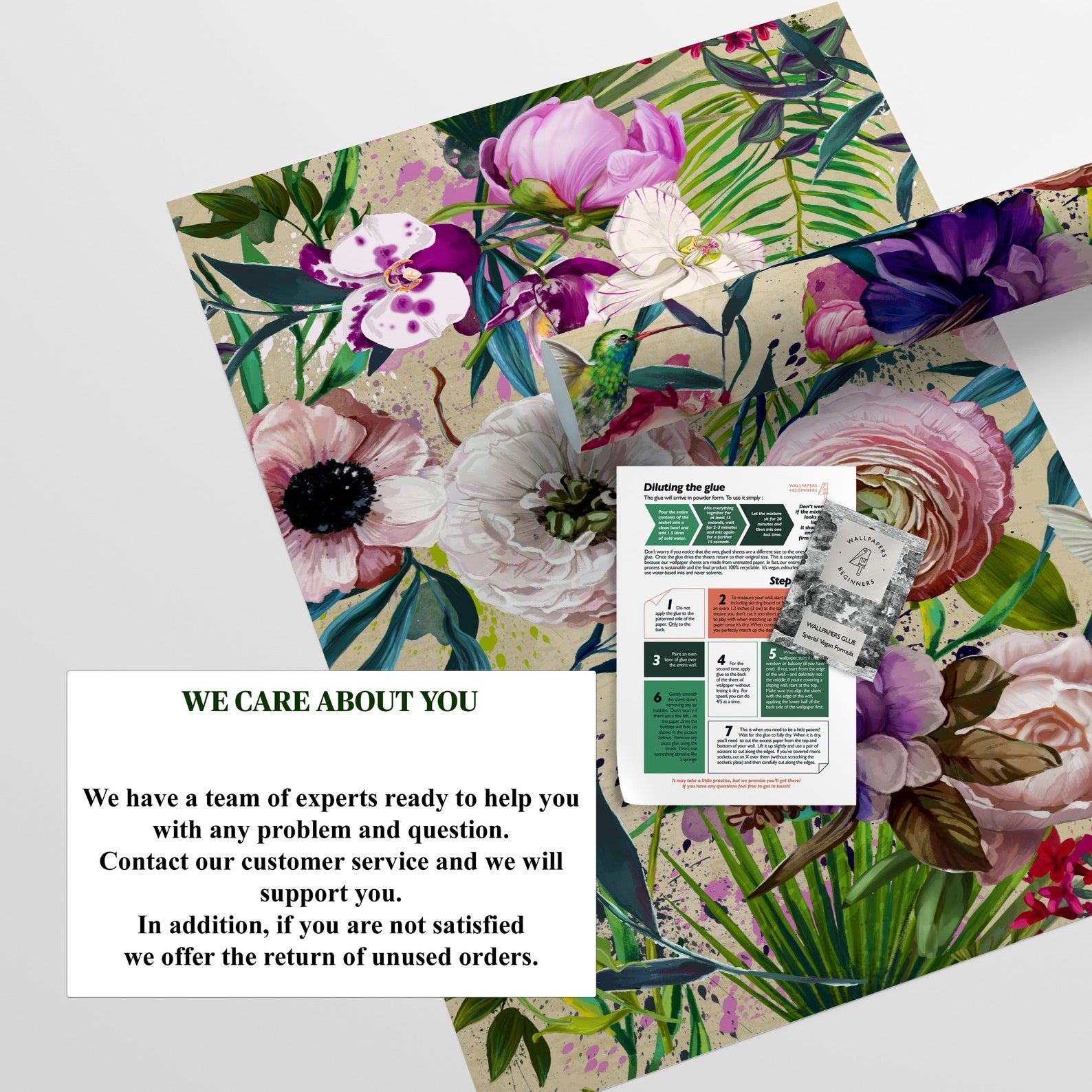 Carta da Parati Floreale con Fiori Rosa Carta Vegana 250x200cm 5,5mq 