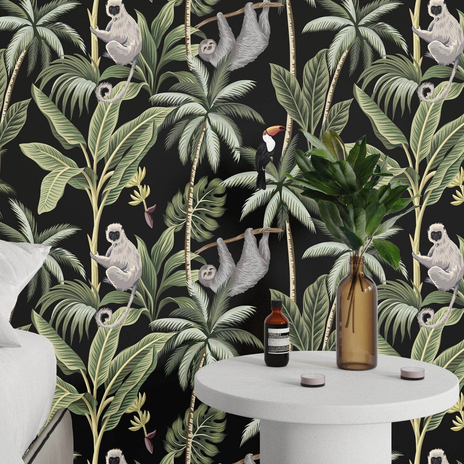 Carta da Parati Scimmie Nera Carta Vegana 250x200cm 5,5mq 