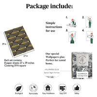 Carta da Parati Art Déco Anni '30 Nera e Oro Carta Vegana 250x200cm 5,5mq 