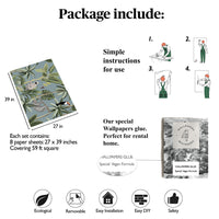 Carta da Parati Jungla Tropicale Grigia Carta Vegana 250x200cm 5,5mq 