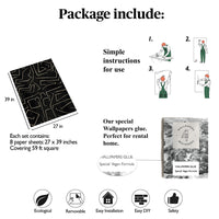 Carta da Parati Nera e Oro Graffiti con Strisce Astratta Carta Vegana 250x200cm 5,5mq 