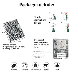 Carta da Parati Righe Nere Carta Vegana 250x200cm 5,5mq 