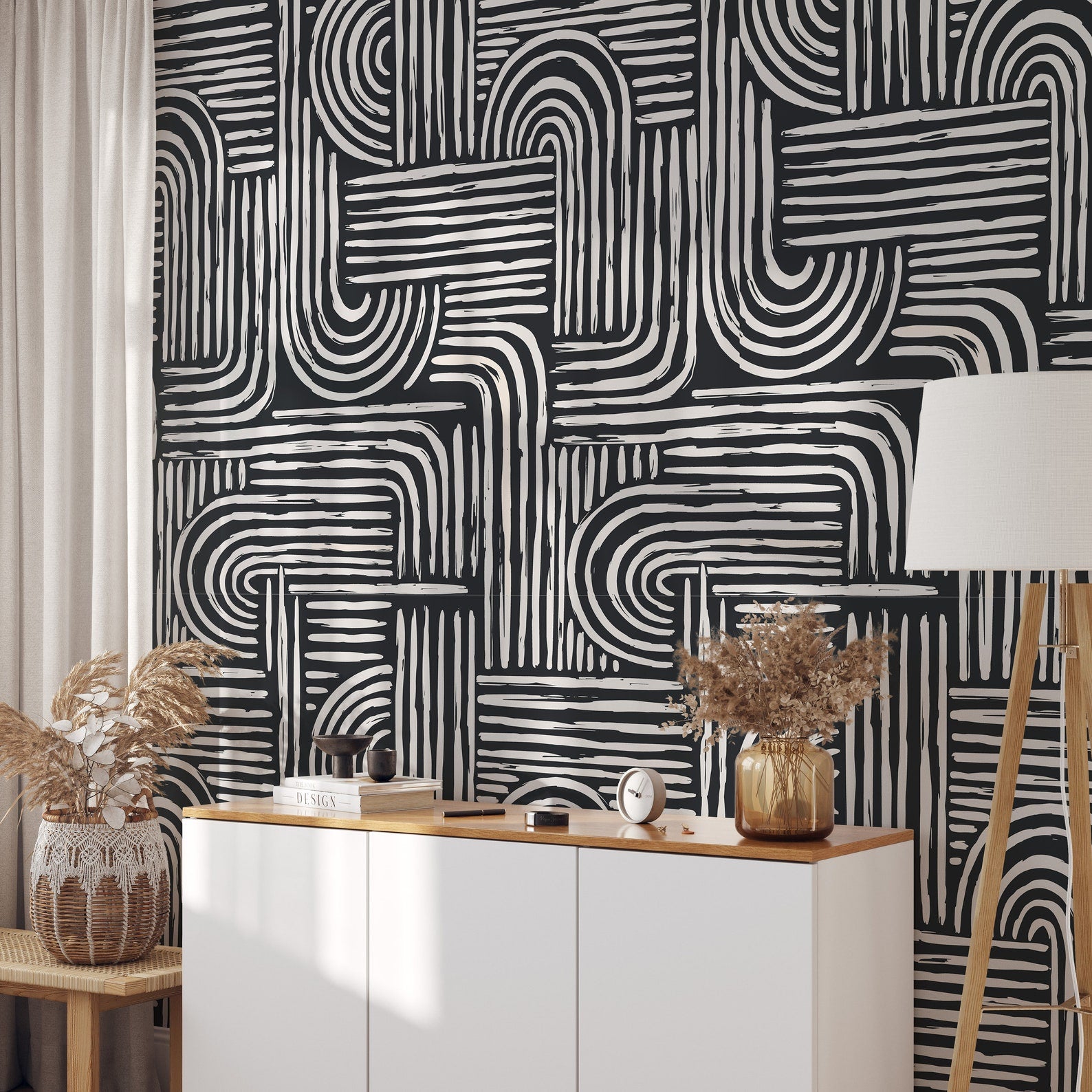 Carta da Parati Righe Nere Carta Vegana 250x200cm 5,5mq 