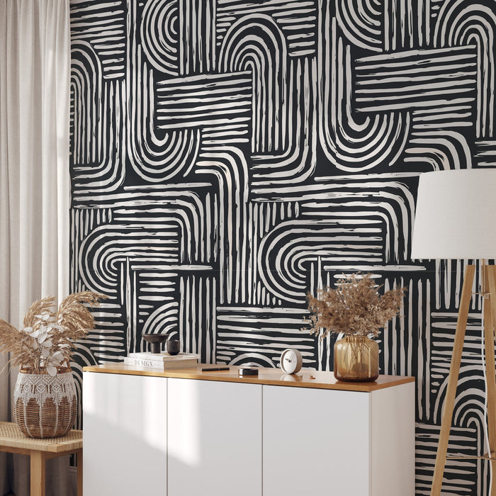 Carta da Parati Righe Nere Carta Vegana 250x200cm 5,5mq 